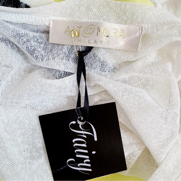 Altamira Milano White Yellow Black Fringe Mesh Long Sleeve Top M/L NEW - Picture 14 of 16